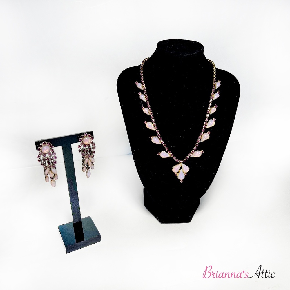 Vintage/Antique Amethyst & Opal Necklace Earrings Set in Electrum Gold.